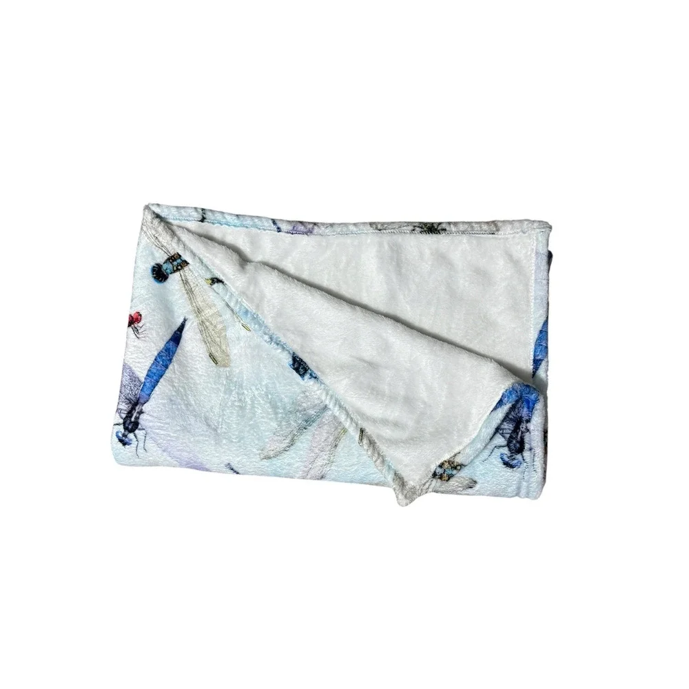 Dragonfly Print Fleece Blanket Throw Accent Quilt Cover Colorful Soft Cozy